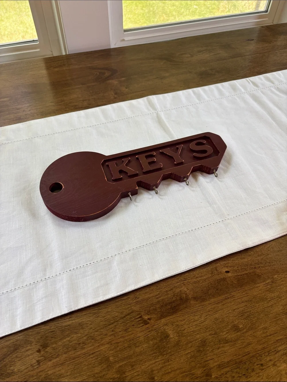 Vintage 1970s Wooden Wall Key Holder Burgundy
